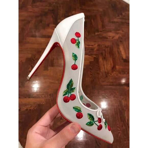 Christian Louboutin Cherrypump 100 White Red Cherry Bridal Shoe Pump Heel 39.5 - Picture 7 of 12